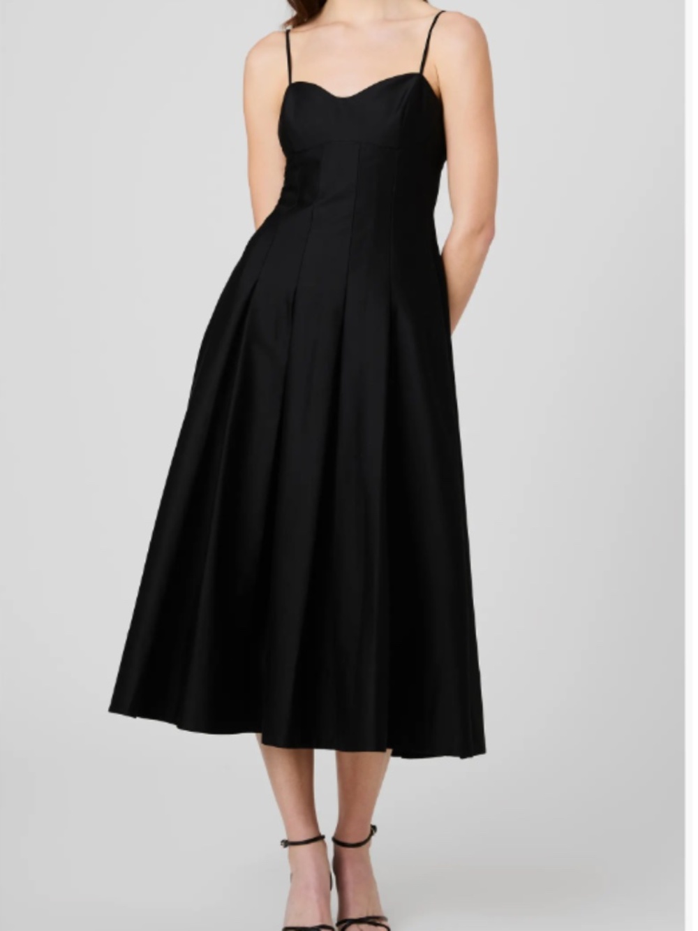 French Connection Pleated Stretch Cotton Sateen Midi Dress
